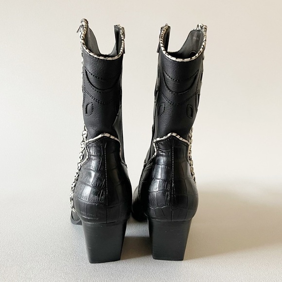 Dolce Vita Boots Lori Croc Embossed Cutout Braided Western Festival Boho Black 8 - Picture 6 of 15